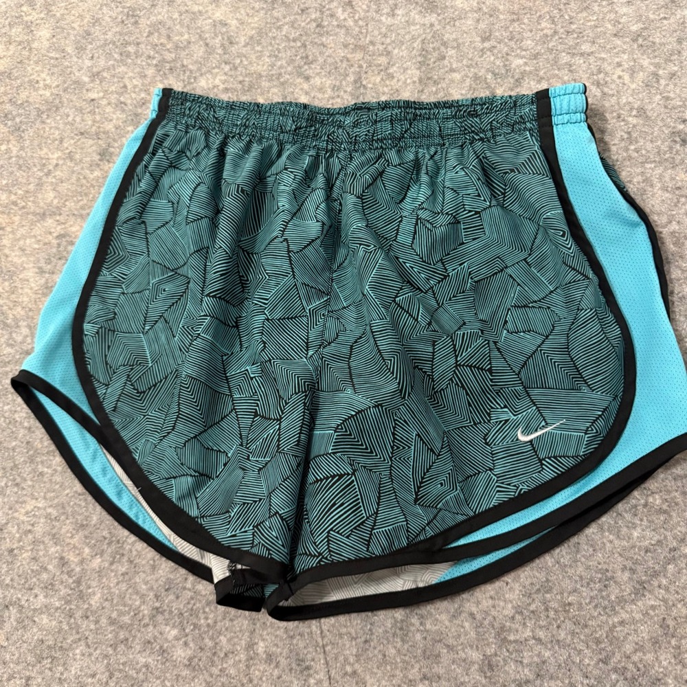 Nike Dri-FIT Womens Running Shorts Teal Black Geometric Print Medium
